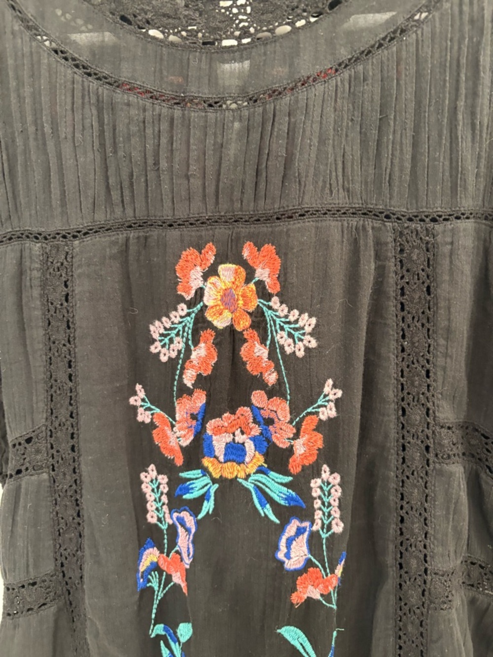 Free People Perfectly Victorian Black Cotton Embroidered Mini Dress Size XS - Picture 5 of 12